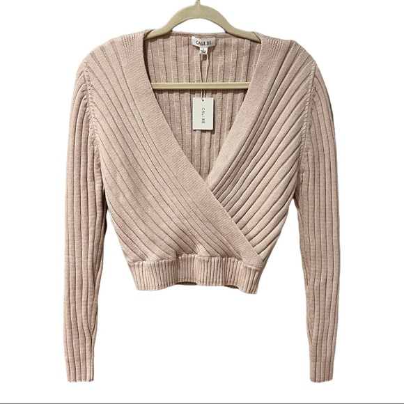 CALI BE Ribbed Wrap Front Sweater in Beige (L) - Picture 3 of 10